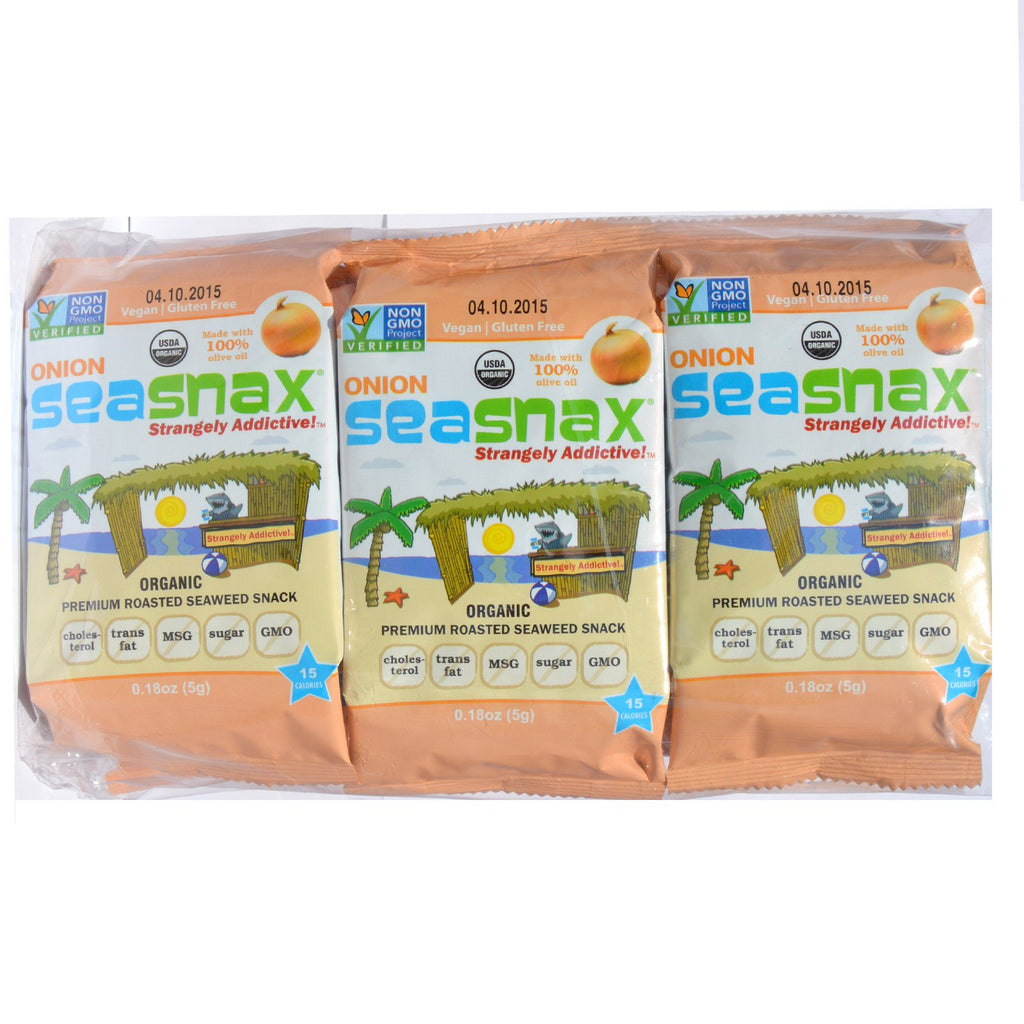 SeaSnax, Grab &amp; Go, refrigerio premium de algas marinas asadas, cebolla tostada, 6 paquetes, 5 g (0,18 oz) cada uno