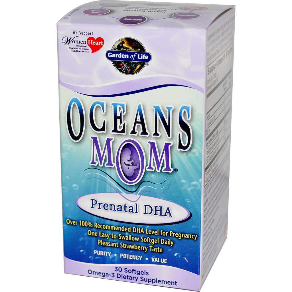Garden of Life, Oceans Mom, prenatalny DHA, aromat truskawkowy, 30 kapsułek żelowych