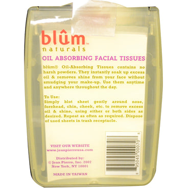 Blum naturals, lenços faciais absorventes de óleo, 50 folhas