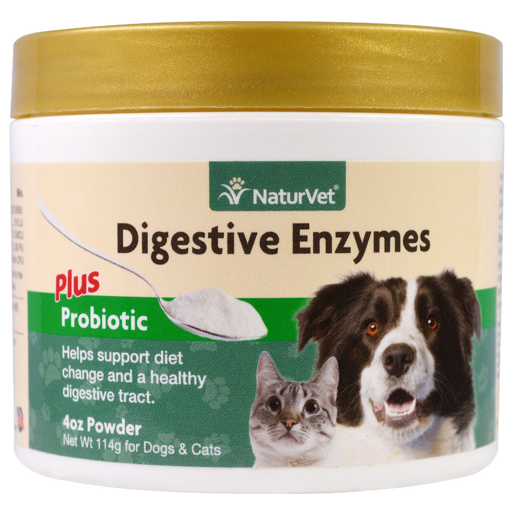 NaturVet, enzimi digestivi più probiotici, per cani e gatti, polvere, 4 once (114 g)