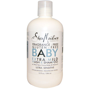 Shea Moisture, Nettoyant et shampoing extra-doux pour bébé, sans parfum, 13 fl oz (384 ml)