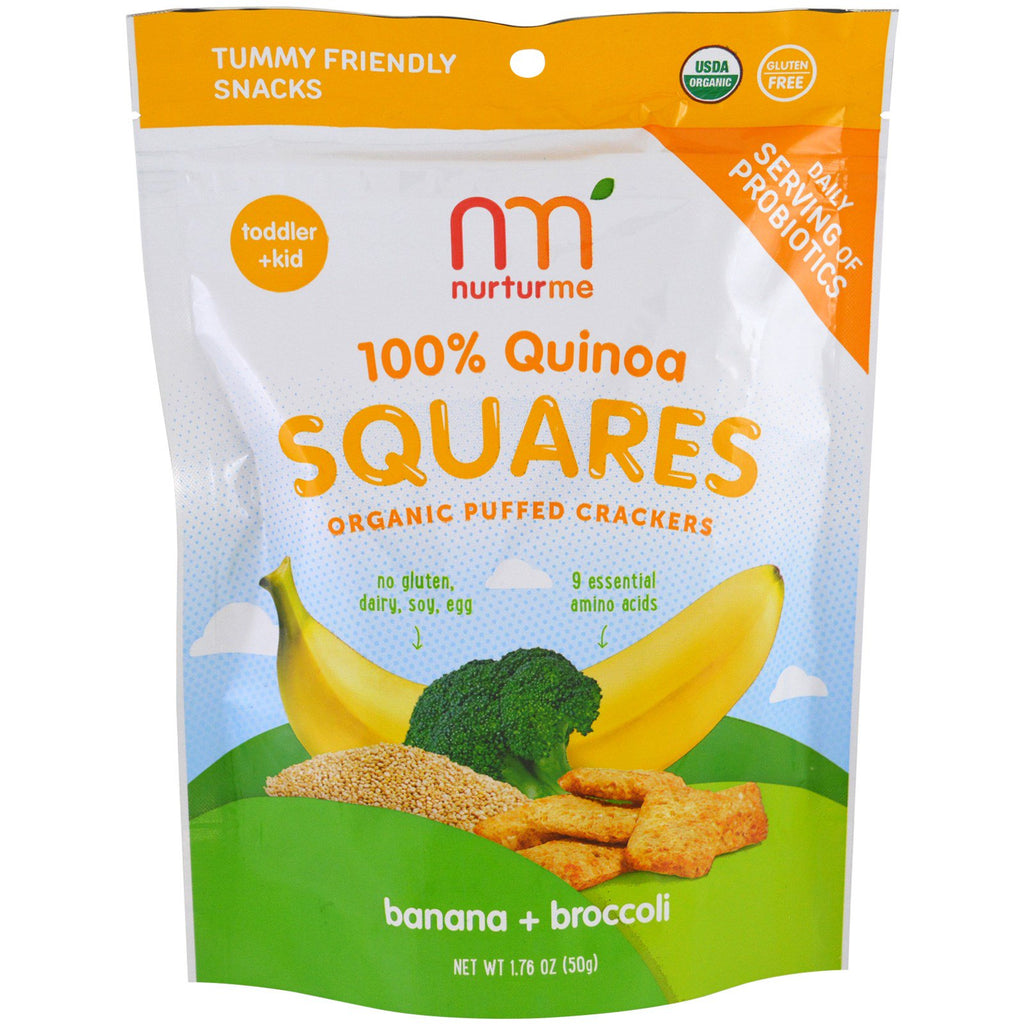 NurturMe 100 % Quinoa Squares Puffede kiks Banan + Broccoli 1,76 oz (50 g)