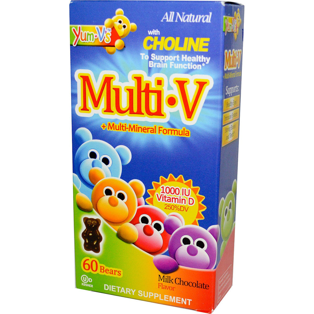 Yum-V's, MultiÂ·V + פורמולה מולטי-מינרלית, טעם שוקולד חלב, 60 דובים