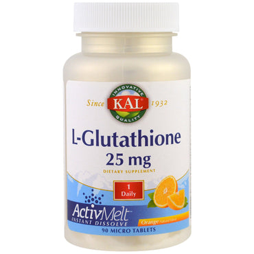KAL, L-Glutatión, ActivMelt, Naranja, 25 mg, 90 microcomprimidos