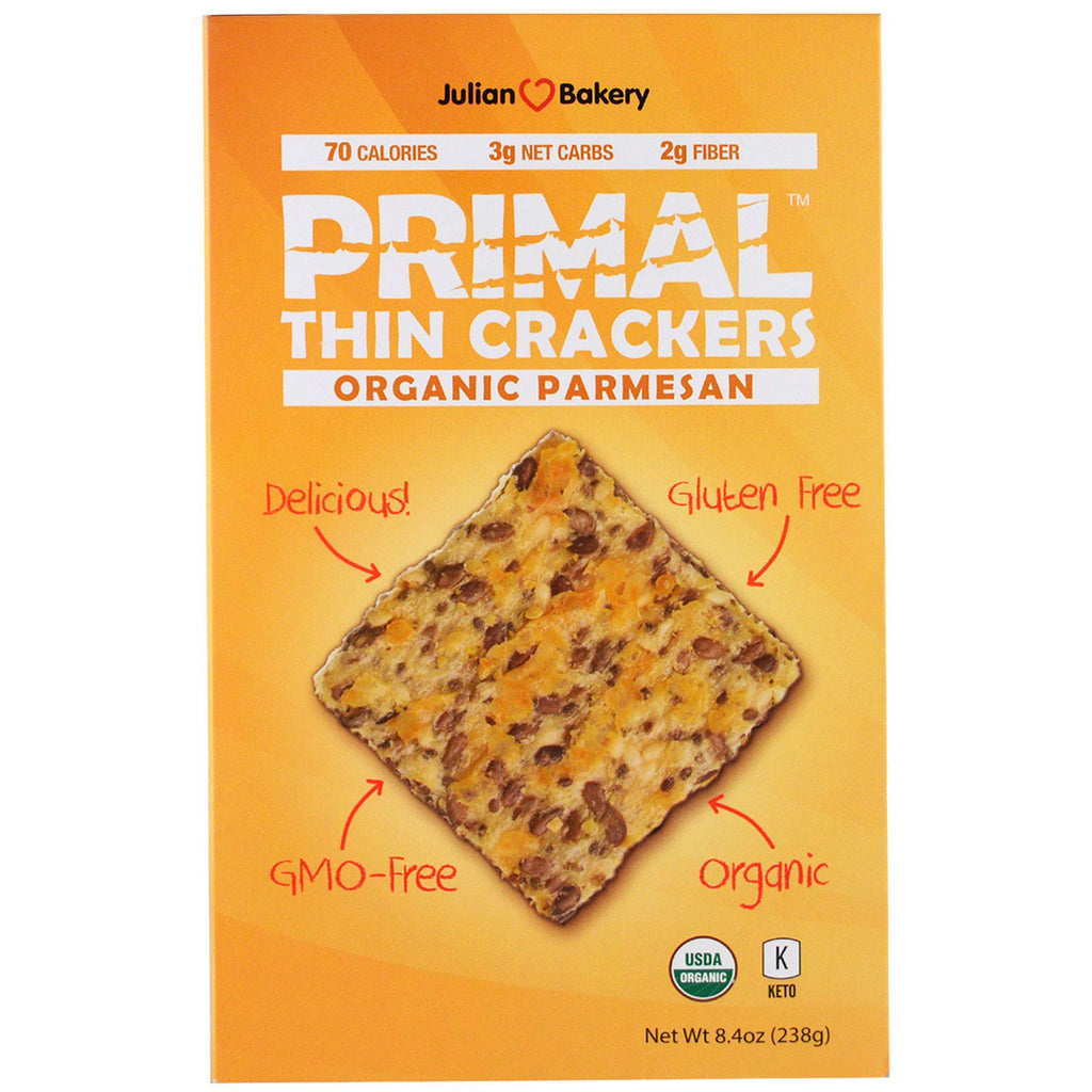Julian Bakery, Primal Thin Crackers, พาร์เมซาน, 8.4 ออนซ์ (238 กรัม)