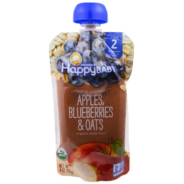 Nurture Inc. (Happy Baby)  Baby Food Stage 2 Clearly Crafted 6+ Months Apples Blueberries & Oats 4.0 oz (113 g)