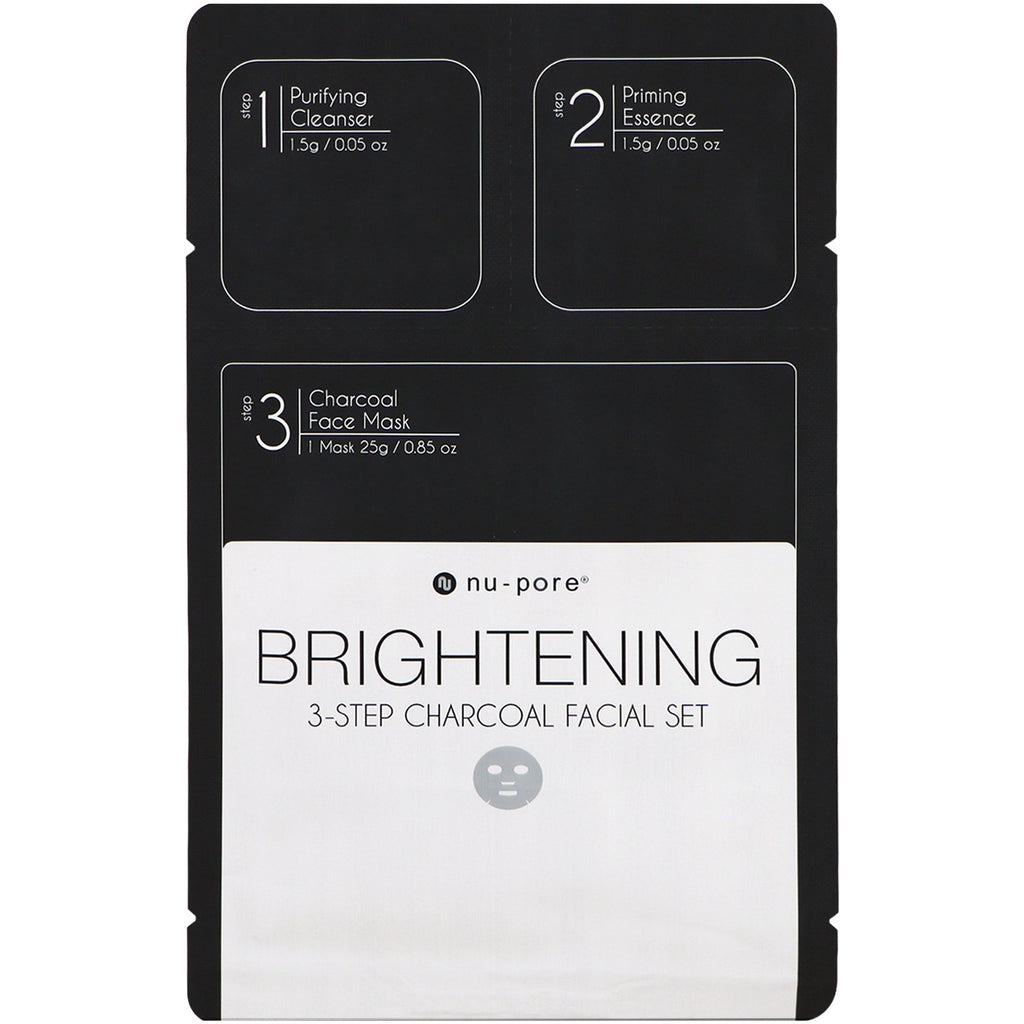Nu-Pore, Brightening 3-Step Charcoal Facial Set, 1 Pack