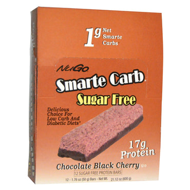 NuGo Nutrition, Smarte Carb Sugar Free، شوكولاتة الكرز الأسود، 12 قطعة، 1.76 أونصة (50 جم) لكل قطعة