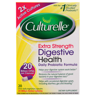 Culturelle, Extra Strength, Salud digestiva, Fórmula probiótica diaria, 20 cápsulas vegetales una vez al día