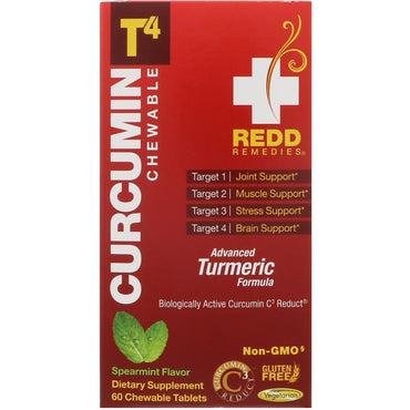 Redd Remedies, curcumina T4, menta verde, 60 tabletas masticables