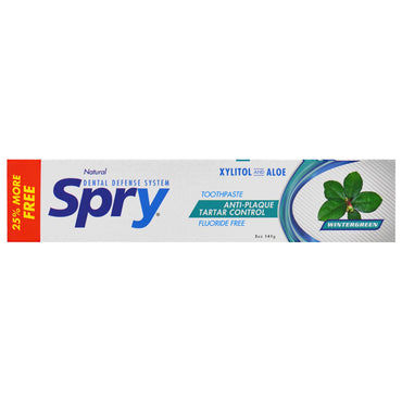 Xlear, Spry Toothpaste, Anti-Plaque and Tartar Control, Fluoride Free, Natural Wintergreen, 5 oz (141 g)