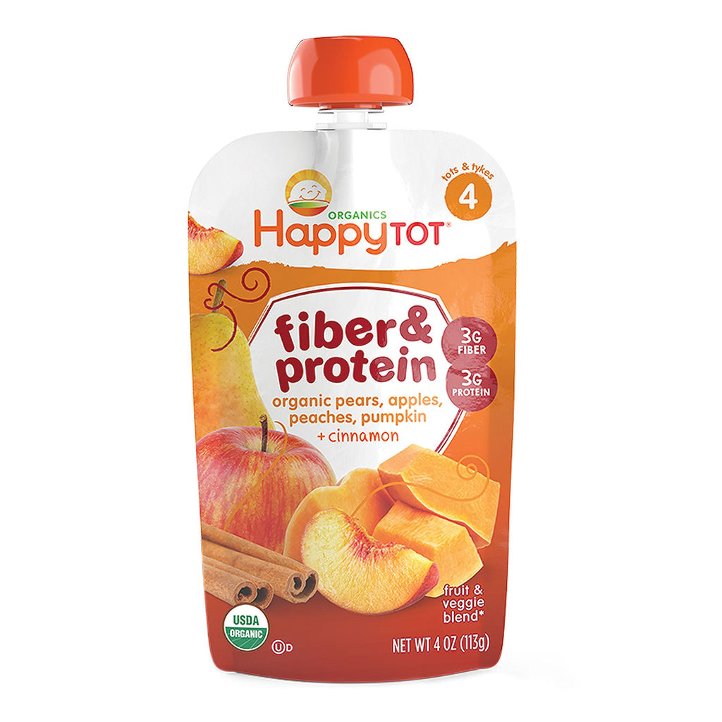 Nurture Inc. (Happy Baby) Happy Tot Fibra y proteína peras manzanas duraznos calabaza y canela Etapa 4 4 oz (113 g)