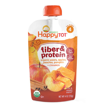 Nurture Inc. (Happy Baby) Happy Tot Fiber & Protein אגסים תפוחים אפרסקים דלעת וקינמון שלב 4 4 oz (113 גרם)