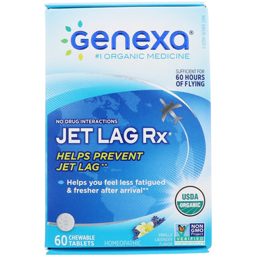 Genexa, Jet Lag Rx, sabor vainilla y lavanda, 60 tabletas masticables