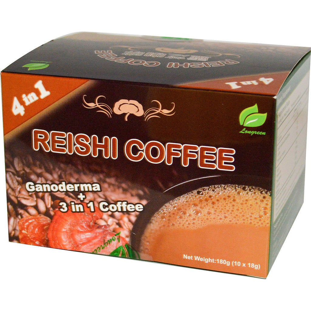 Longreen Corporation, cafea Reishi 4 în 1, 10 plicuri, (18 g) fiecare