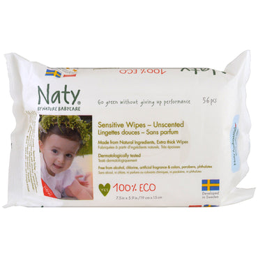 Naty, Sensitive Wipes, Unscented, 56 Wipes