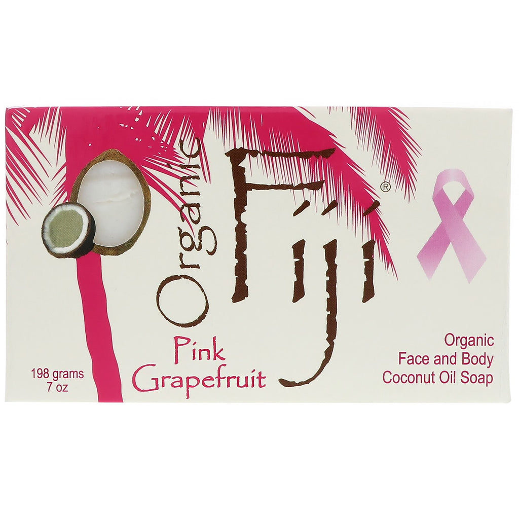Fiji, kokosnøttoljesåpestykke for ansikt og kropp, rosa grapefrukt, 7 oz (198 g)