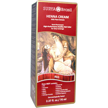Surya Henna, Henna-Creme, Haarfärbe- und Spülungsbehandlung, Rot, 2,37 fl oz (70 ml)