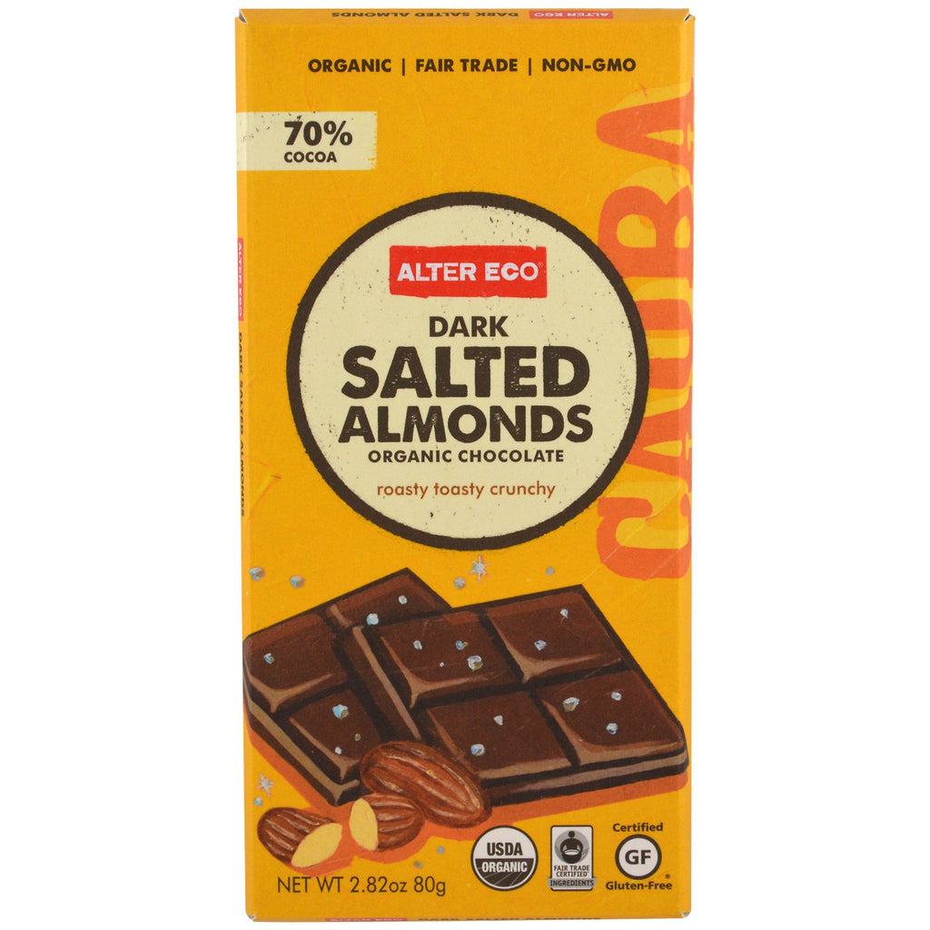 Alter Eco,  Chocolate, Dark Salted Almonds, 2.82 oz (80g)