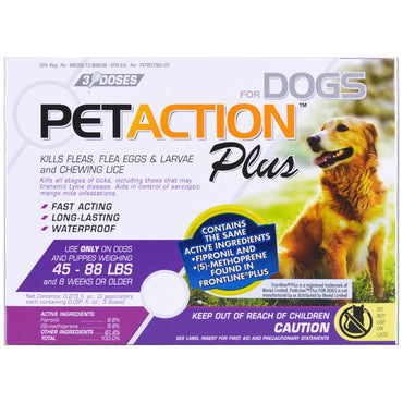 Pet Action Plus, para cães grandes, 3 doses - 0,091 fl oz cada