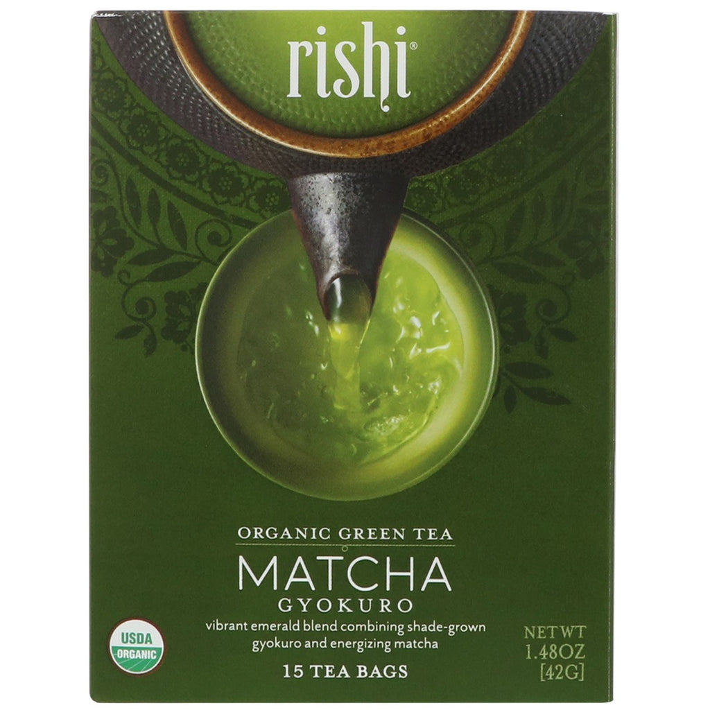 Ceai Rishi, ceai verde, Matcha Gyokuro, 15 pliculete de ceai, 1,48 oz (42 g)