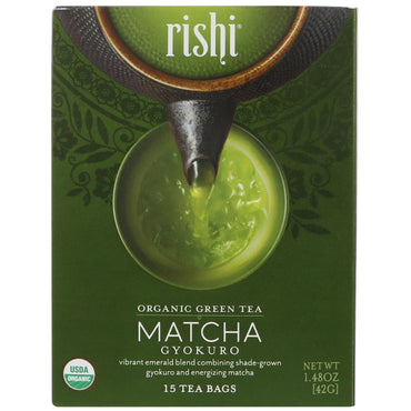Herbata Rishi, Herbata zielona, ​​Matcha Gyokuro, 15 torebek z herbatą, 1,48 uncji (42 g)