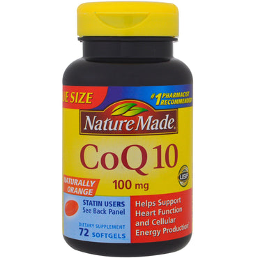 Nature Made, CoQ10, naranja natural, 100 mg, 72 cápsulas blandas