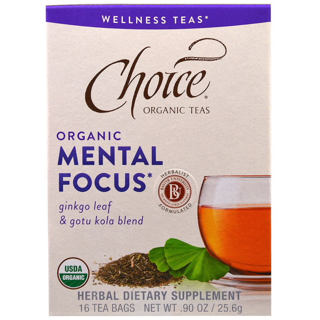 Choice Teas, Chás de Bem-Estar, Foco Mental, 16 Saquinhos de Chá, 25,6 g (0,90 oz)
