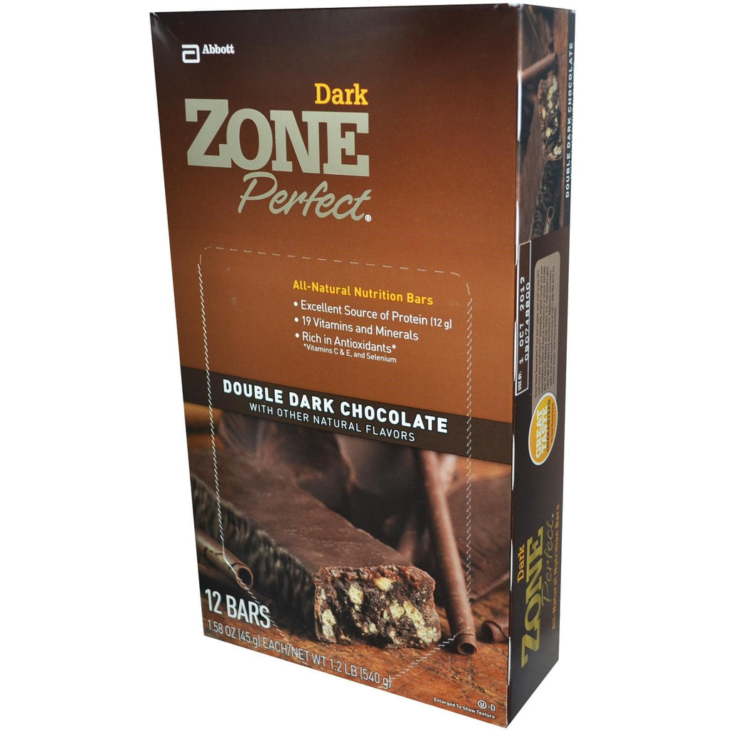 Barrette nutrizionali completamente naturali scure ZonePerfect Doppio cioccolato fondente 12 barrette da 45 g (1,58 once) ciascuna