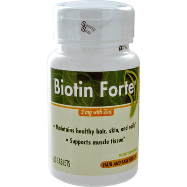 Terapia Enzimática, Biotina Forte, 3 mg con Zinc, 60 Tabletas