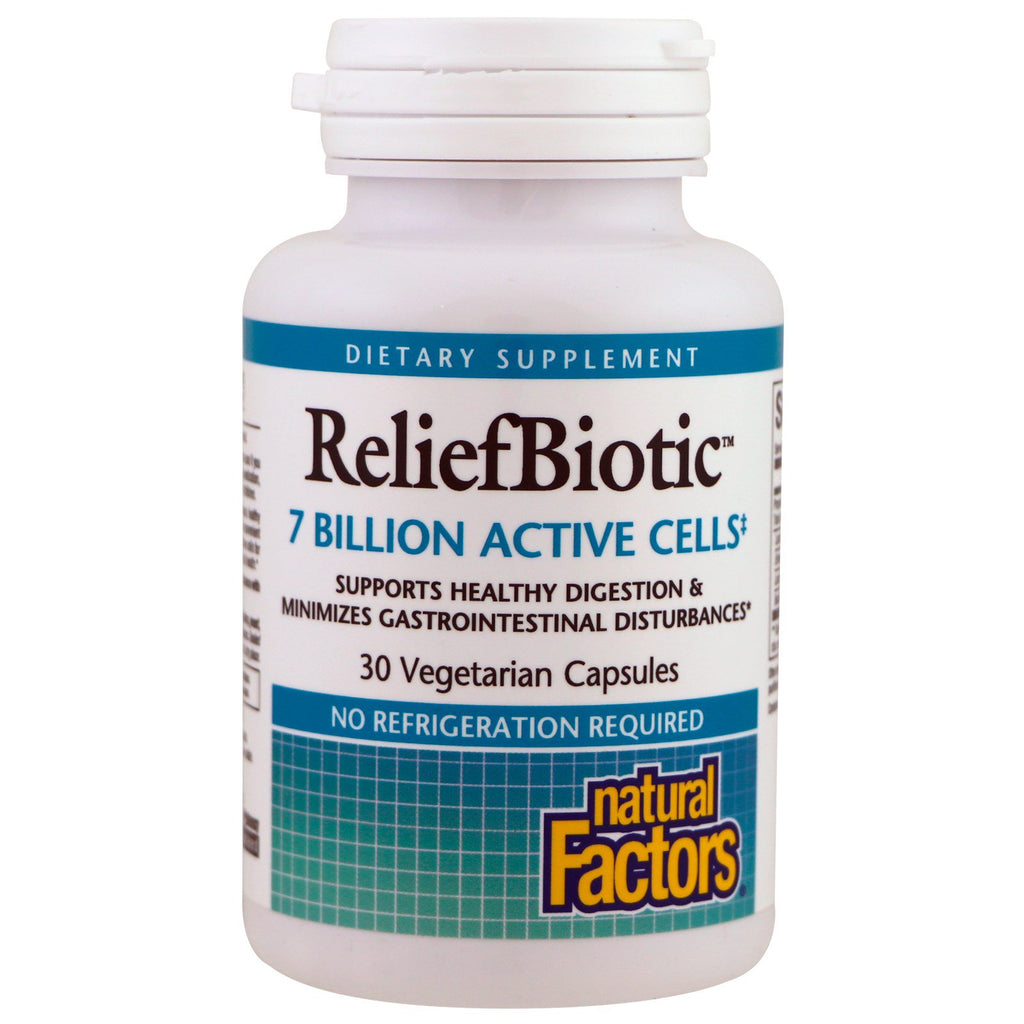 Natural Factors, ReliefBiotic, 7 milliards de cellules actives, 30 capsules végétariennes