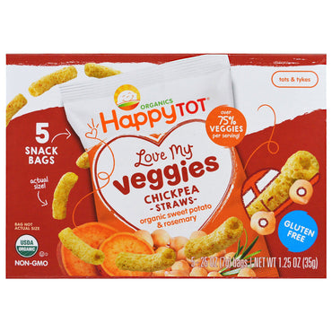(Happy Baby) s Happy Tot Love My Veggies Palhas de grão de bico Sacos de lanche Batata doce e alecrim 5 sacos 7 g (0,25 onças) cada