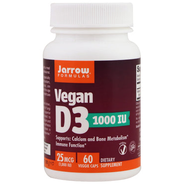Jarrow Formulas, Vegan D3, 1000 UI, 60 gélules végétariennes