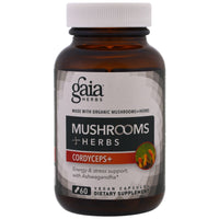 Gaia Herbs, Champignons + Herbes, Cordyceps, 60 Capsules Végétales