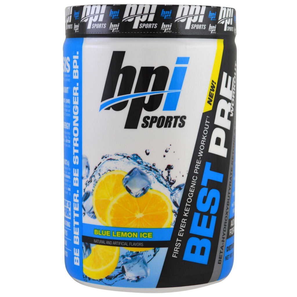 BPI Sports, Cel mai bun pre-antrenament, beta-hidroxibutirat cetonă și formulă energetică, gheață de lămâie albastră, 11,11 oz (315 g)