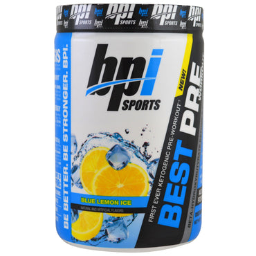 BPI Sports, Mejor preentrenamiento, Fórmula energética y de cetonas betahidroxibutirato, Hielo de limón azul, 11,11 oz (315 g)