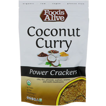 Foods Alive, Power Crackers, Kokosnuss-Curry, 3 oz (85 g)