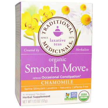 Traditional Medicinals, Laxative Teas,  Smooth Move, Chamomile, Naturally Caffeine Free Herbal Tea, 16 Wrapped Tea Bags, 1.13 oz (32 g)