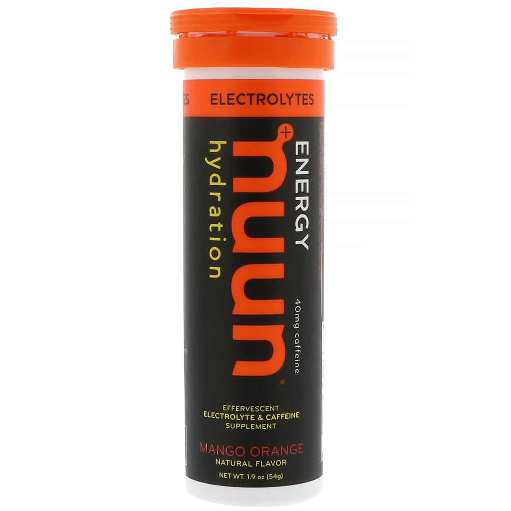 Nuun, Energy, Supplément effervescent d'électrolytes et de caféine, Mangue Orange, 10 comprimés
