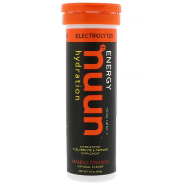 Nuun、エネルギー、発泡性電解質およびカフェインのサプリメント、マンゴー オレンジ、10 錠