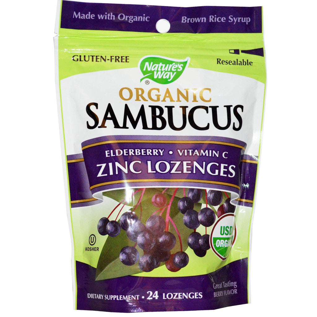 Nature's Way, Sambucus, pastillas de zinc, bayas deliciosas, 24 pastillas