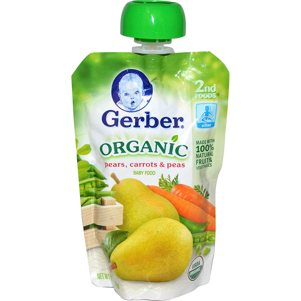 Gerber 2nd Foods Barnmat Päron Morötter och ärter 3,5 oz (99 g)