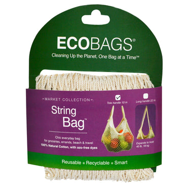 ECOBAGS, मार्केट कलेक्शन, स्ट्रिंग बैग, टोट हैंडल 10 इंच, प्राकृतिक, 1 बैग