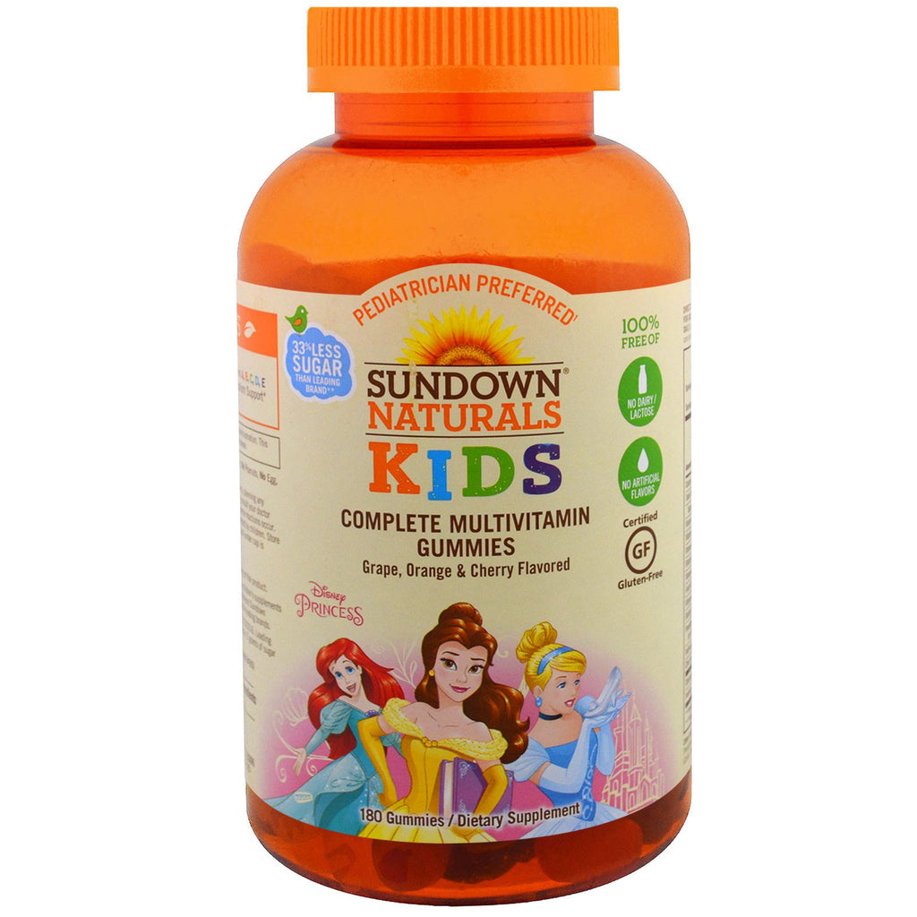 Sundown naturals kids, complete multivitamine-gummies, Disney Princess, druiven-, sinaasappel- en kersensmaak, 180 gummies