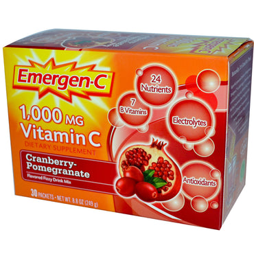Emergen-C, 1.000 mg C-vitamin, tranebær-granatæble, 30 pakker, 8,3 g hver