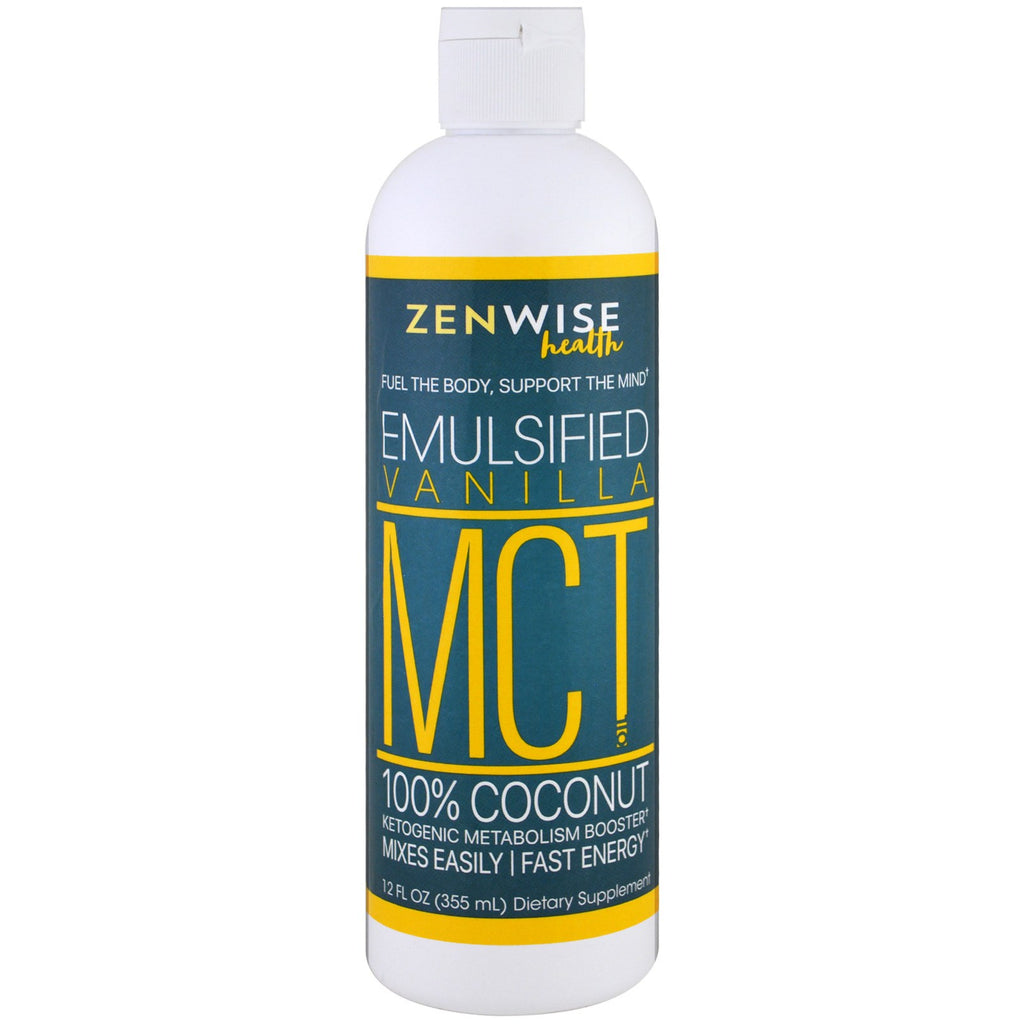 Zenwise Health, olej MCT, 100% kokos, emulgowana wanilia, 12 uncji (355 ml)