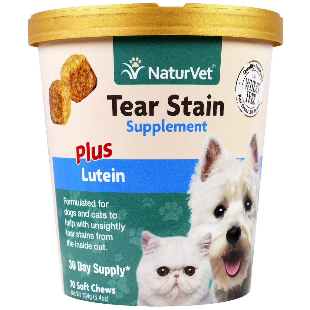 NaturVet, macchia di lacrime per cani e gatti, più luteina, 70 prodotti da masticare morbidi, 5,4 once (154 g)