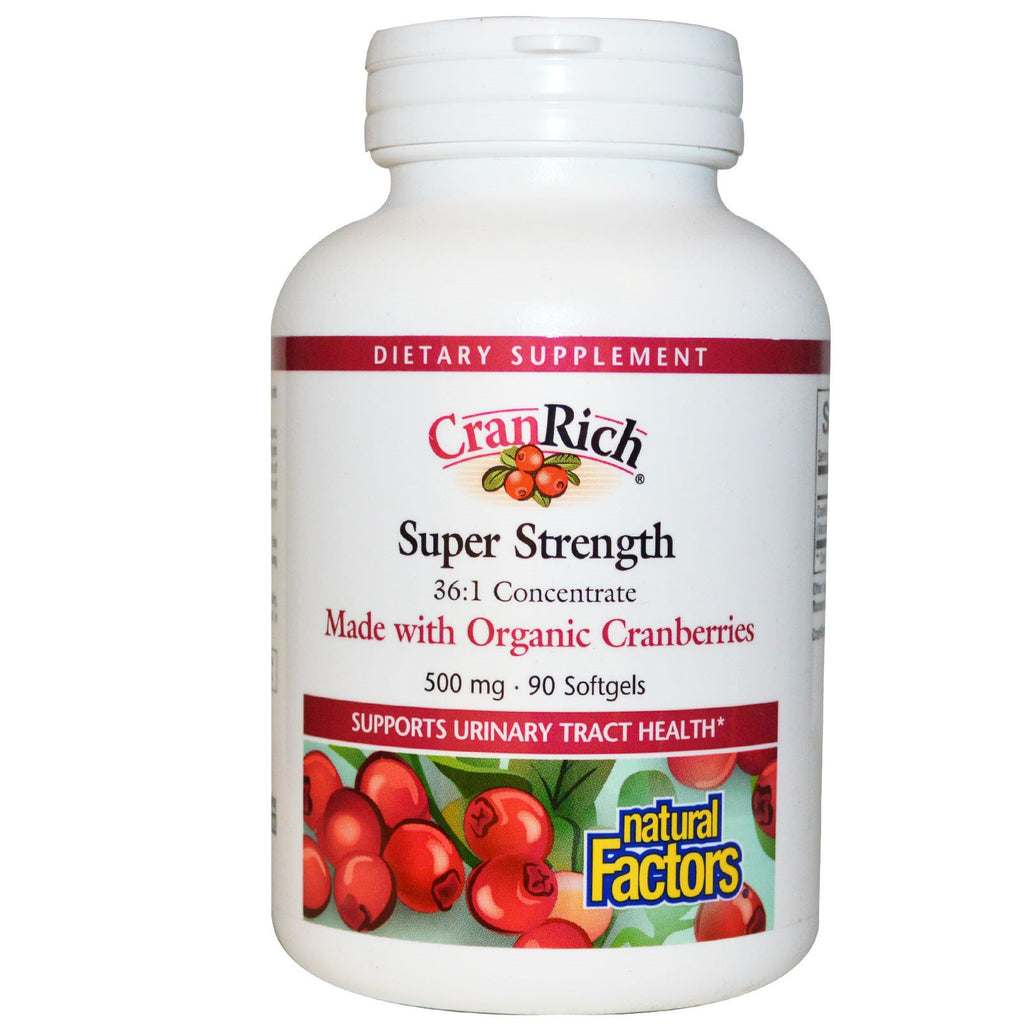 Natural Factors, CranRich, Super Strength, concentrado de arándano, 500 mg, 90 cápsulas blandas