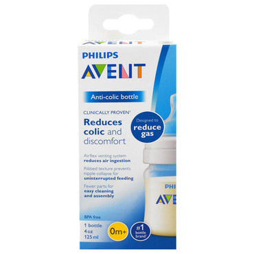 Philips Avent, anti-kolikkflaske, 0 + måneder, 1 flaske, 4 oz (125 ml)