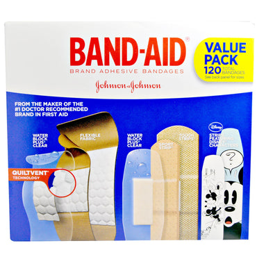 Band Aid, Adhesive Strips, Bandages, Value Pack, 5 Cartons, 120 Bandages
